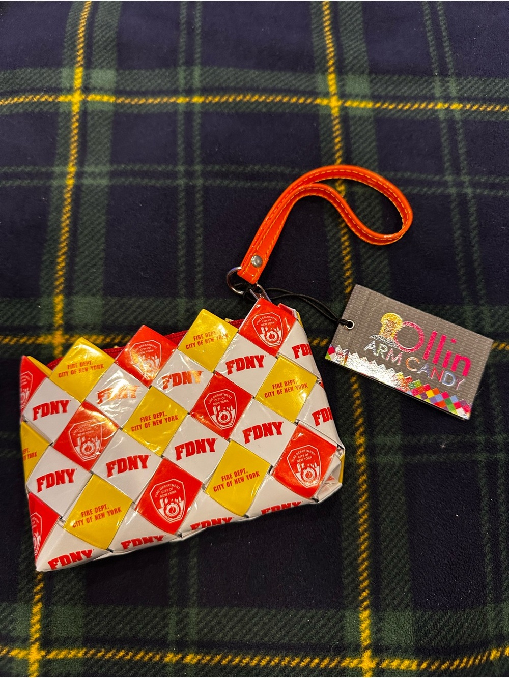 Nahui Ollin Kids Wristlet in Red and Yellow FDNY Print